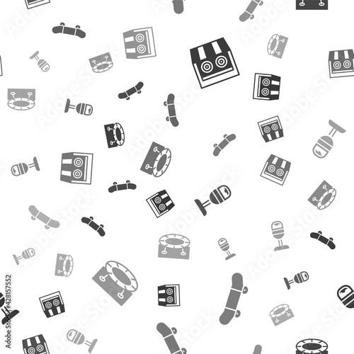 Set Shooting gallery, Skateboard trick, Trash can and Jumping trampoline on seamless pattern. Vector