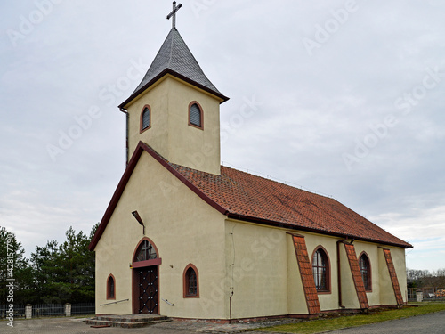 The photos show a general view of the Roman Catholic branch church of Saint Joseph in the village of Stożne in Masuria, Poland.