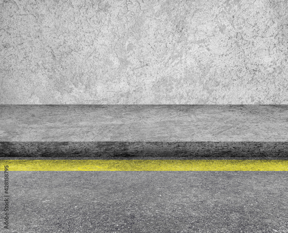 Fototapeta premium Empty space of Concrete walkway or footpath beside asphalt street road.
