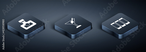 Set Isometric Alcohol drink Rum, Shot glass and Martini icon. Vector