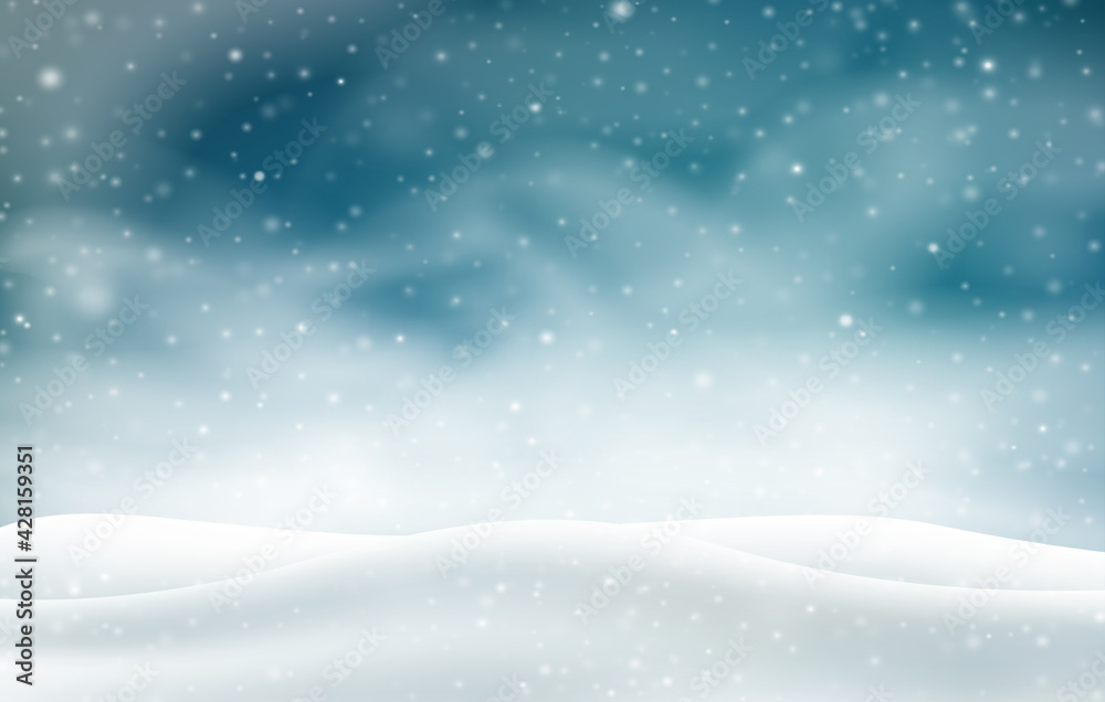 Winter 3D landscape with snowstorm at night. Realistic white snowfall. Vector illustration. Winter 3D landscape with snowstorm at night. Realistic white snowfall. Vector illustration.