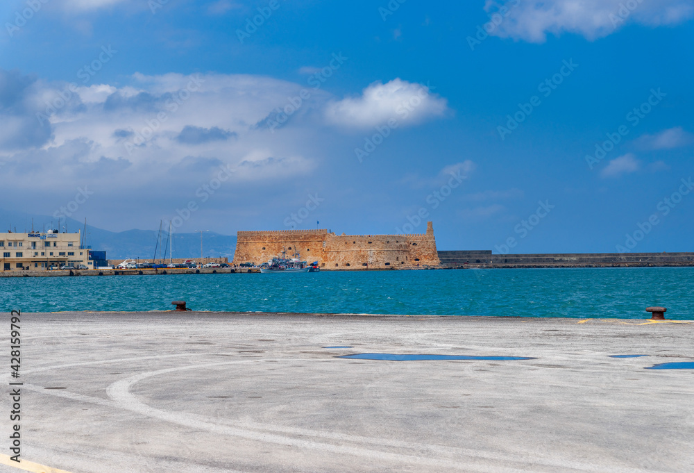 Fortress Koules And Industry Port Of Heraklion, Crete, Greece Fortress Koules And Industry Port Of Heraklion, Crete, Greece