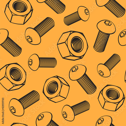 Seamless pattern with bolts and nuts