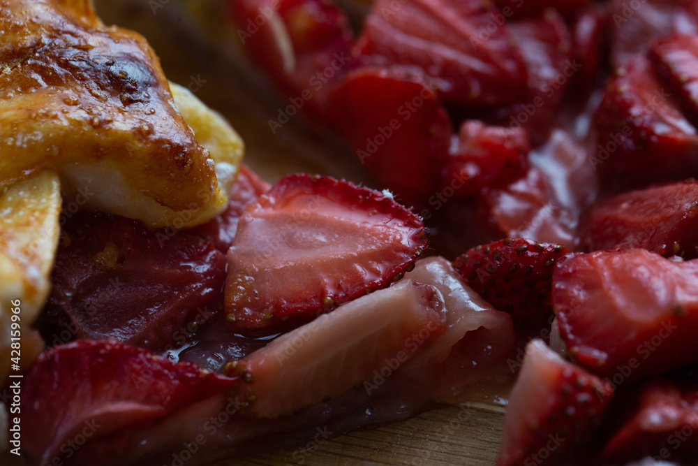 Close-up of strawberry pie filling, close-up. Summer recipe Close-up of strawberry pie filling, close-up. Summer recipe