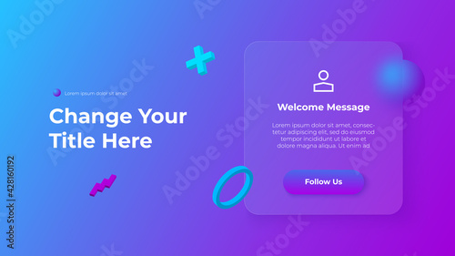 Glassmorphism concept with 3d geometric shapes. Frosted glass effect. Illustration on blurred gradient vector background
