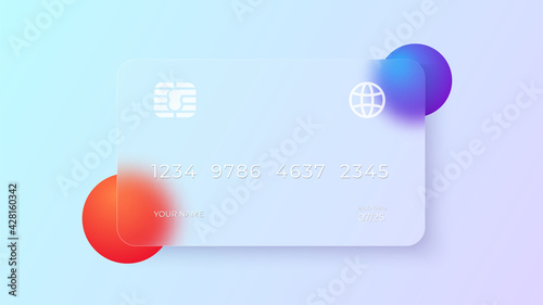 Glassmorphism concept with 3d geometric shapes. Frosted glass effect. Illustration on light blurred gradient vector background