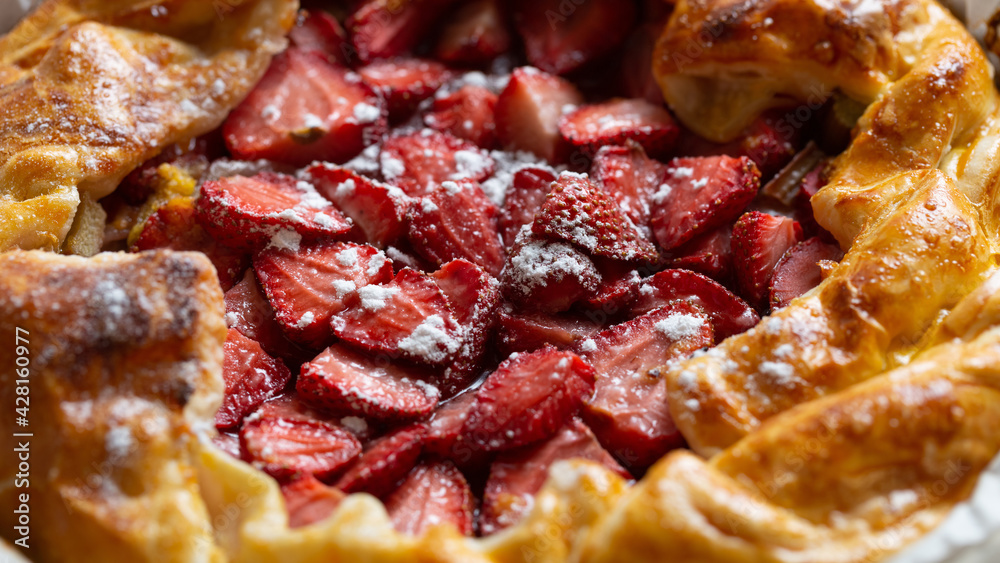 Close-up of strawberry pie filling, close-up. Summer recipe Close-up of strawberry pie filling, close-up. Summer recipe
