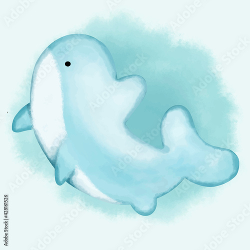 Digital paint watercolor background cute animal with Shark blue color.
