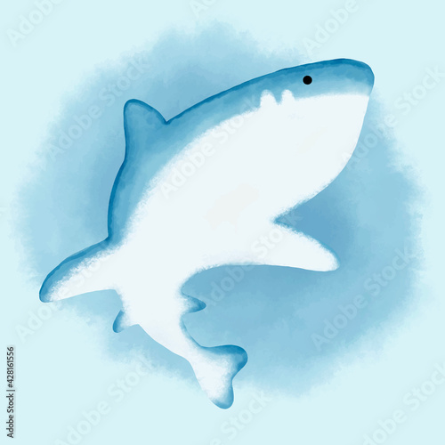 Digital paint watercolor background cute animal with Shark blue color.
