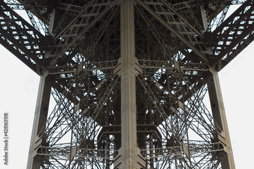 Paris. France. April 2019. Сlose-up of Eiffel Tower is the most popular place in Paris. On May 15, 2019, Paris celebrated the 130th anniversary of the Eiffel Tower. 