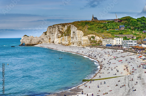 Cliffs, Naturale And Stone Beach Etretat, Le Havre, Seine Maritime, Normandy, France photo