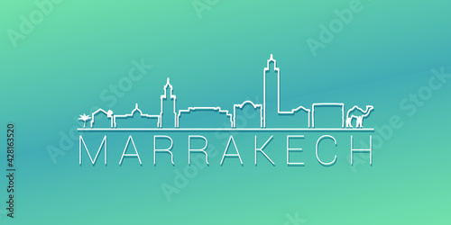 Marrakesh, Morocco Skyline Linear Design. Flat City Illustration Minimal Clip Art. Background Gradient Travel Vector Icon.