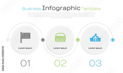 Set line American flag, Burger and United States Capitol Congress. Business infographic template. Vector