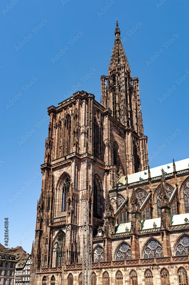 View Of Strasbourg Cathedral From The Courtyard Of The Rohan Palace, Strasbourg, Alsace, France