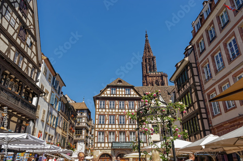 Marktplatz (Place De La Grand Boucherie), And Münster From Strasbourg, Alsace, France © Stockfotos