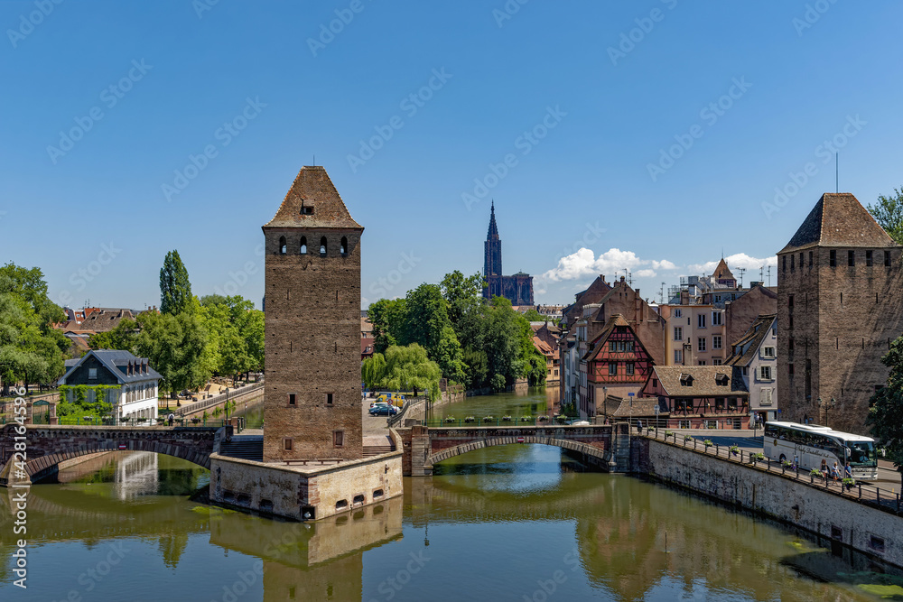 Ponts Couvert, Medieval Bridge And Towers In La Petite France (Little France), Strasbourg, Alsace