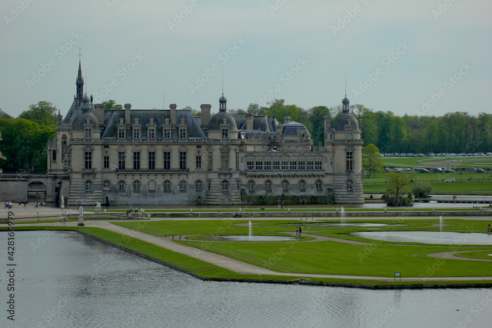 Paris. France. April 2019.
Domaine de Chantilly, beautiful chateau of Chantilly, France. A popular tourist destination near Paris
popular beautiful  castle
