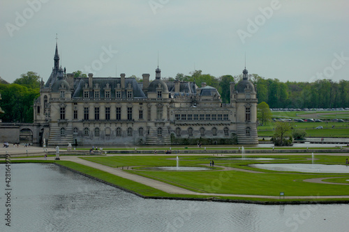 Paris. France. April 2019. Domaine de Chantilly, beautiful chateau of Chantilly, France. A popular tourist destination near Paris popular beautiful castle 