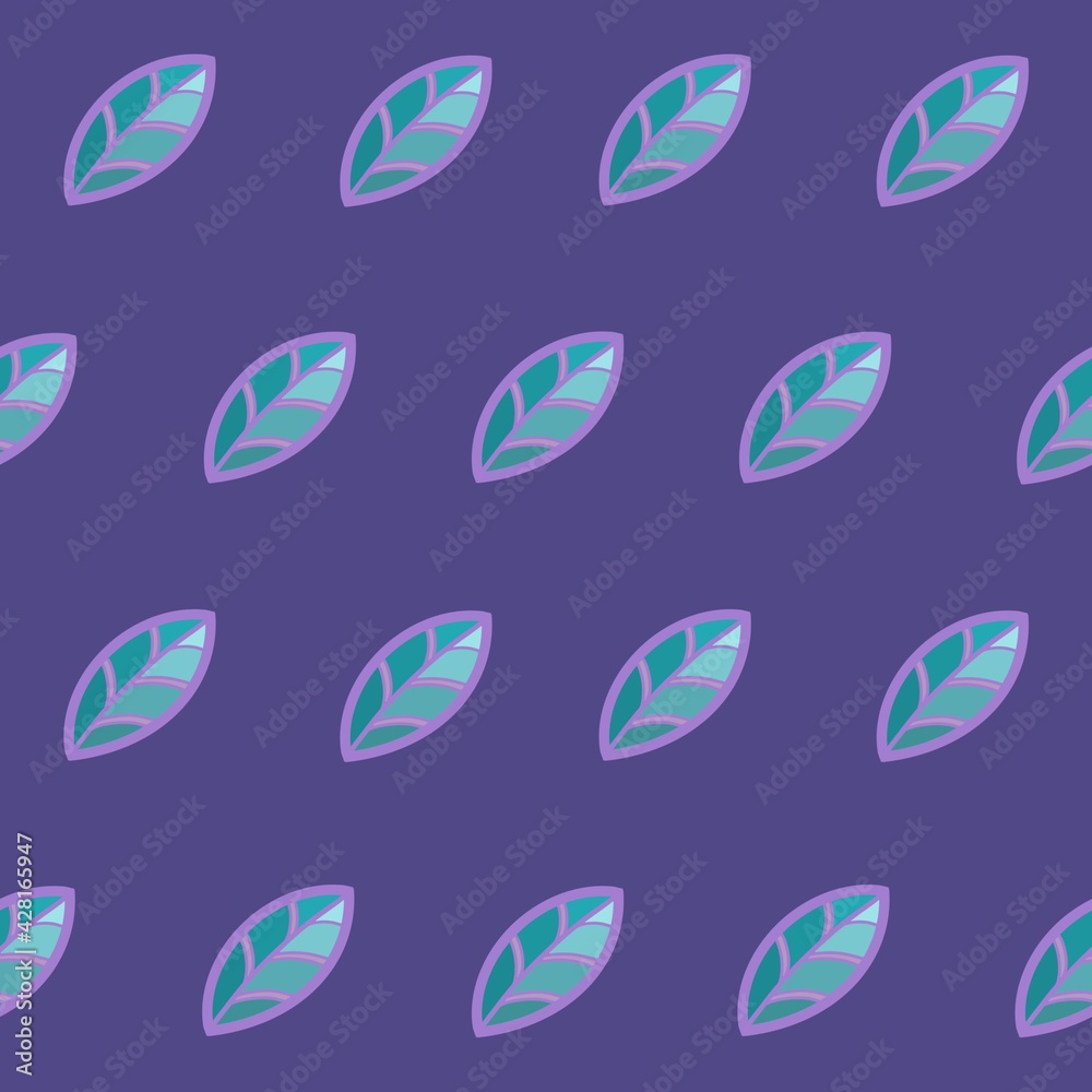 Seamless pattern. Decorative leaves on a purple background Seamless pattern. Decorative leaves on a purple background