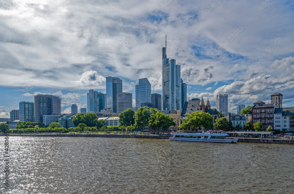 View Of Main (river) And Banking District, Frankfurt Am Main, Hessen, Germany
