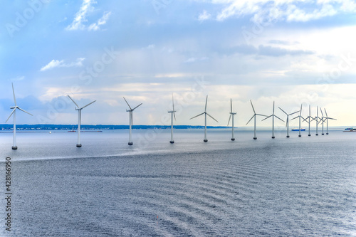 Wind Parks In Front Of Copenhagen And Malmö In Oeresund Meer On Danish Coast, Oeresund, Denmark
