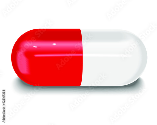 Red medicine capsule isolated on a white background