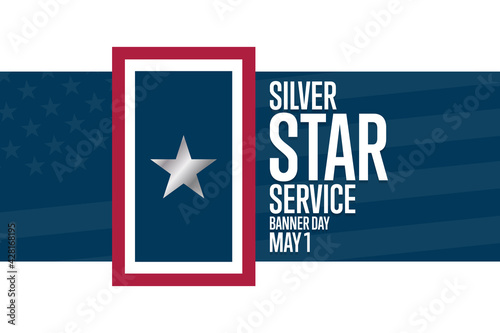 Silver Star Service Banner Day. May 1. Holiday concept. Template for background, banner, card, poster with text inscription. Vector EPS10 illustration.