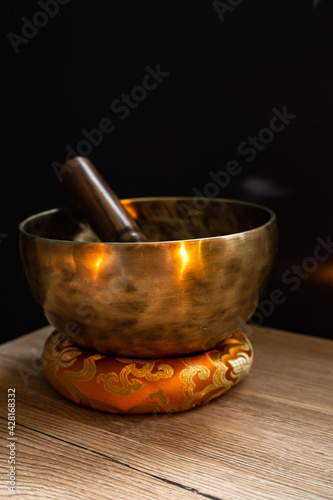 Tibetan single bowl minimal design. Spiritual ceremony. 