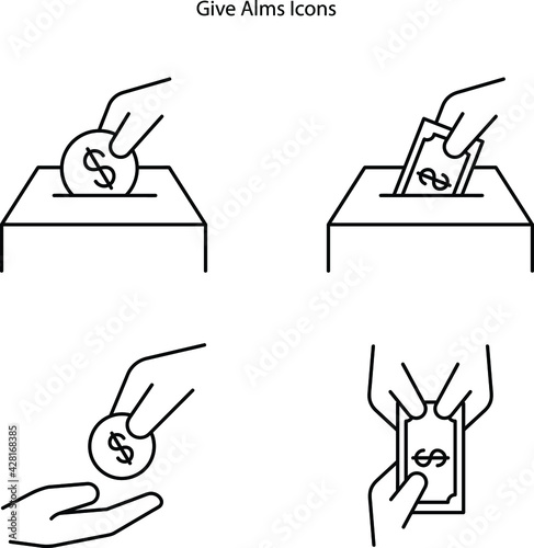 alms icon set isolated on white background. alms icon thin line outline linear alms symbol for logo, web, app, UI. alms icon simple sign. give alms