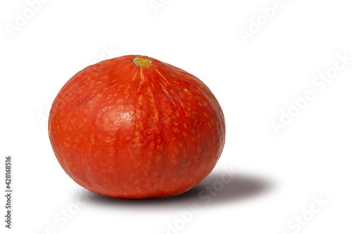 One raw red pumpkin vegetable isolated on white 