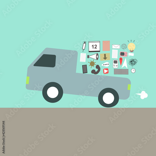 Flat style vector illustration courier service concept of Trucks that are carrying too much data.