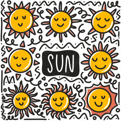 hand drawn sun doodle set photo