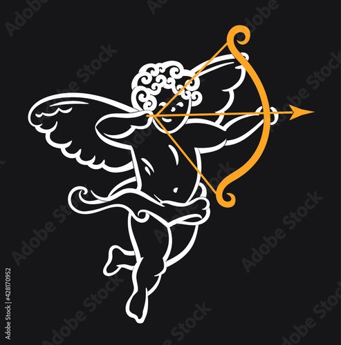White Angel shooting from a bow. Illustration in vector