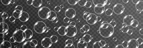 Vector soap bubble. Realistic soap bubble png, glare. Foam bubbles png. Powder, soap, detergent. Vector image.