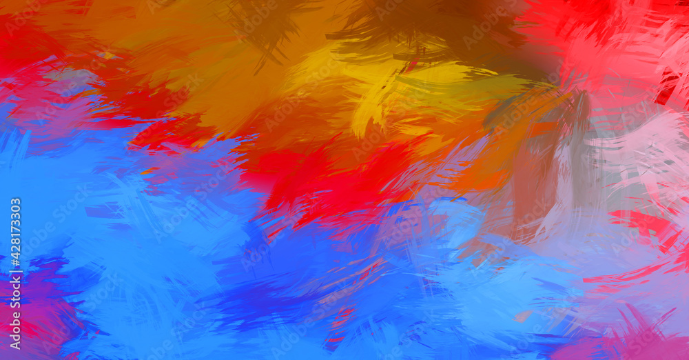 Abstract background of colorful brush strokes. Brushed vibrant wallpaper. Painted artistic creation. Unique and creative illustration.