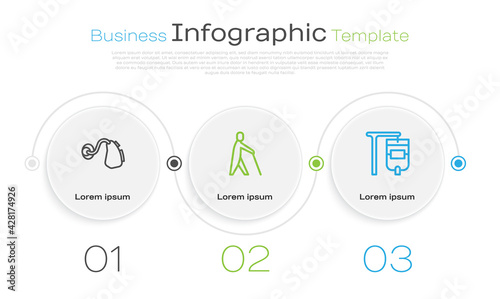Set line Hearing aid, Blind human holding stick and IV bag. Business infographic template. Vector