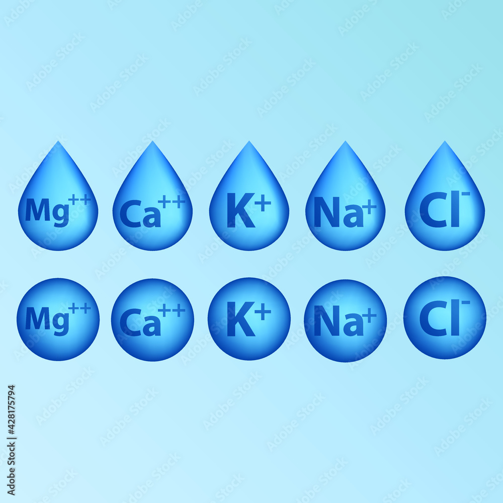 Vetor de Set of blue electrolyte modern icons Calcium, Sodium