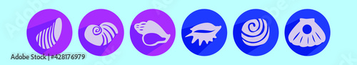 set of sea shell cartoon icon design template with various models. vector illustration isolated on blue background