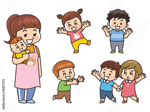笑顔の保育士と園児　保育園　幼稚園