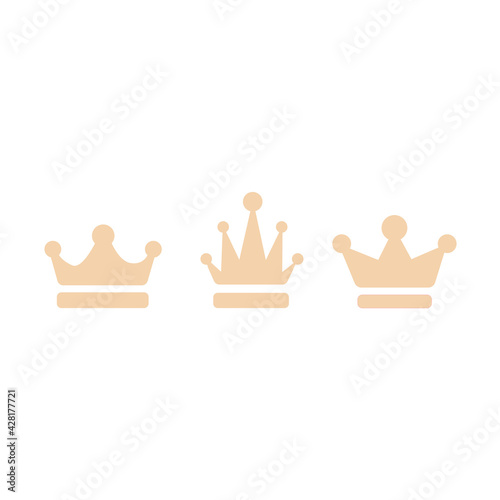 Set of crown icons. Different crowns. Beige color. Vector graphics