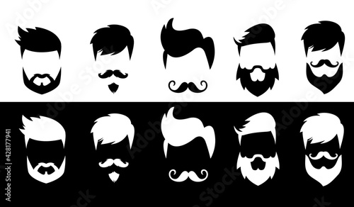 Set of men hairstyles and beards with mustaches 