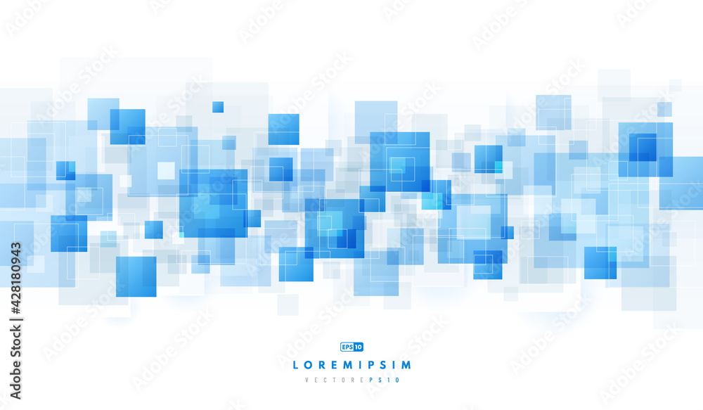 Modern futuristic blue and soft gray geometric square shape overlapping layer on white background. Abstract technology blue and white color banner with copy space. Vector illustration - obrazy, fototapety, plakaty 