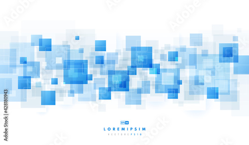 Modern futuristic blue and soft gray geometric square shape overlapping layer on white background. Abstract technology blue and white color banner with copy space. Vector illustration