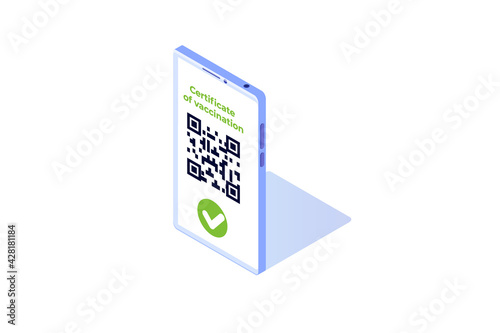 New normal, Vaccine mobile certificate or passport, QR code on application. Vector illustration.