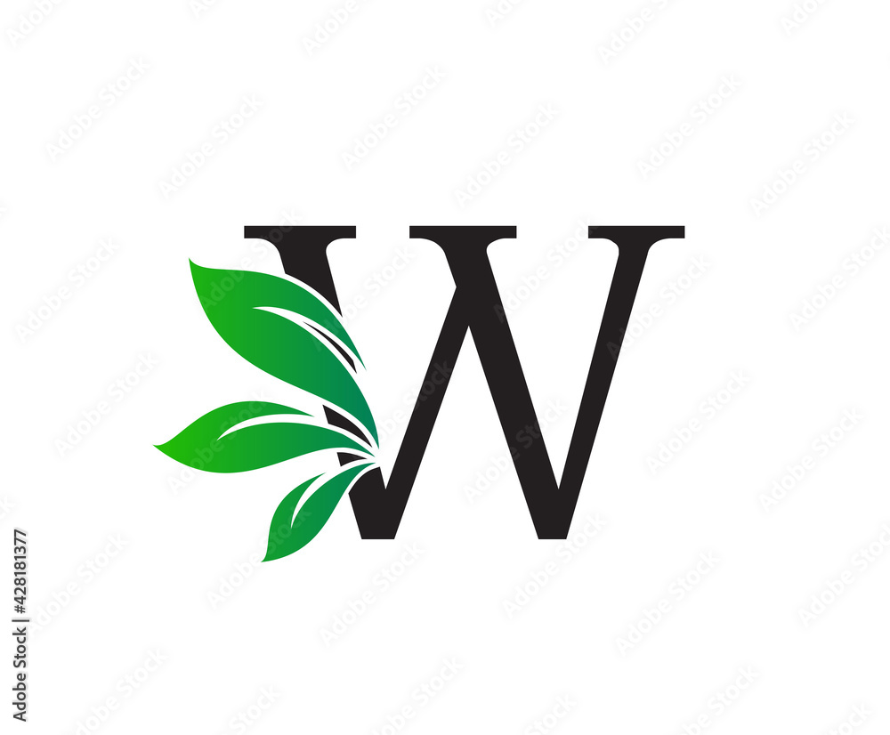 Letter W Logo with Green Leaves, Nature Logo or Icon Design Template. Letter W Logo with Green Leaves, Nature Logo or Icon Design Template.