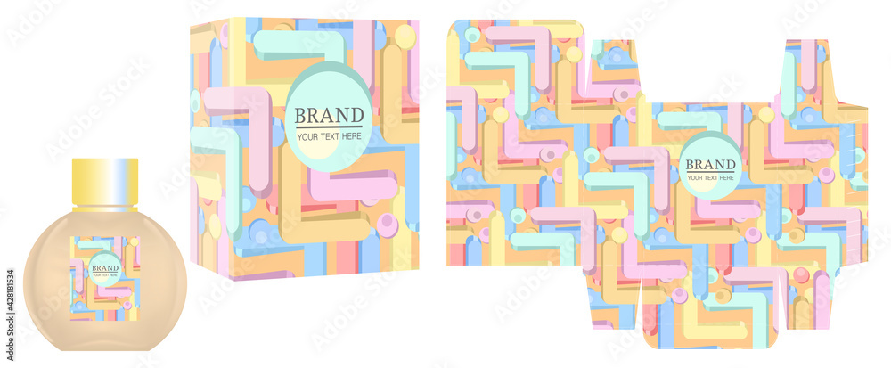 Packaging design, Label on perfume or cosmetic container with luxury box template and mockup box, illustration vector.	