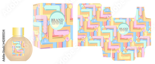 Packaging design, Label on perfume or cosmetic container with luxury box template and mockup box, illustration vector.	