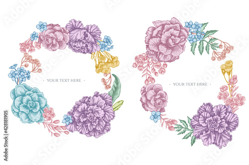 Floral Wreath of pastel wax flower, forget me not flower, tansy, ardisia, brassica, decorative cabbage