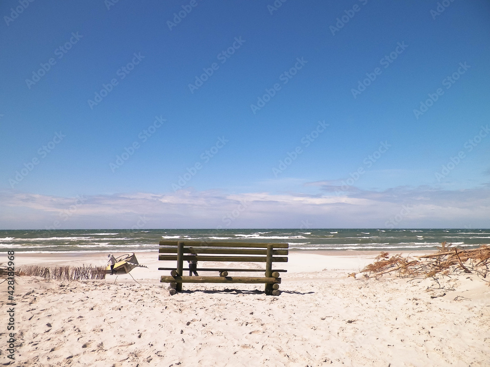 Bench on beach in Stilo, Baltic Sea coast, Poland. Bench on beach in Stilo, Baltic Sea coast, Poland.