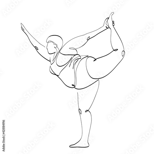 Plus size yoga woman. Abstract body positive female portrait, continuous line style. Minimalist fashion design, quick sketch, vector illustration for t-shirt, prints, covers, posters, logo, tattoo